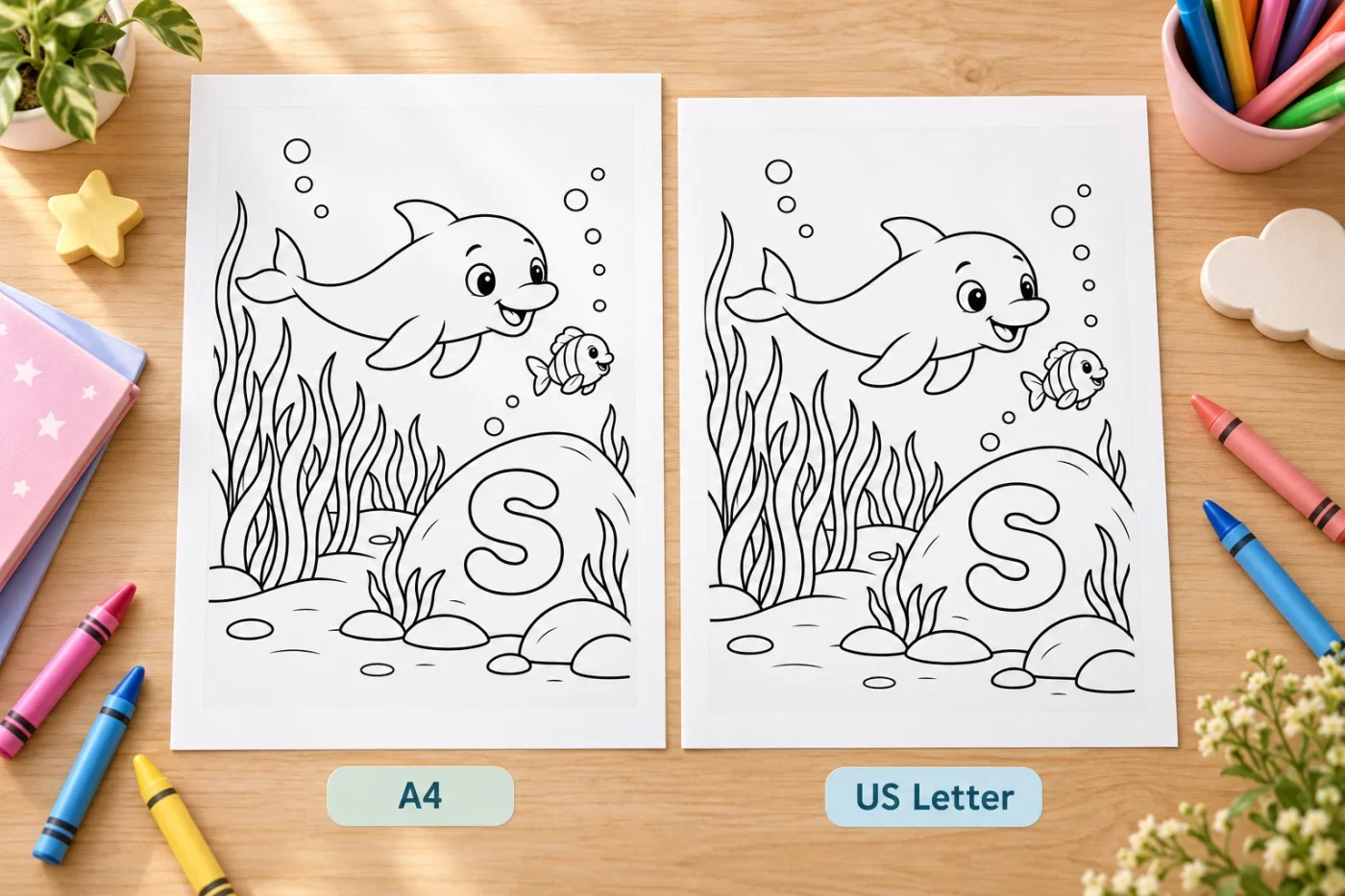 A4 and US Letter sheets aligned to show their different proportions.