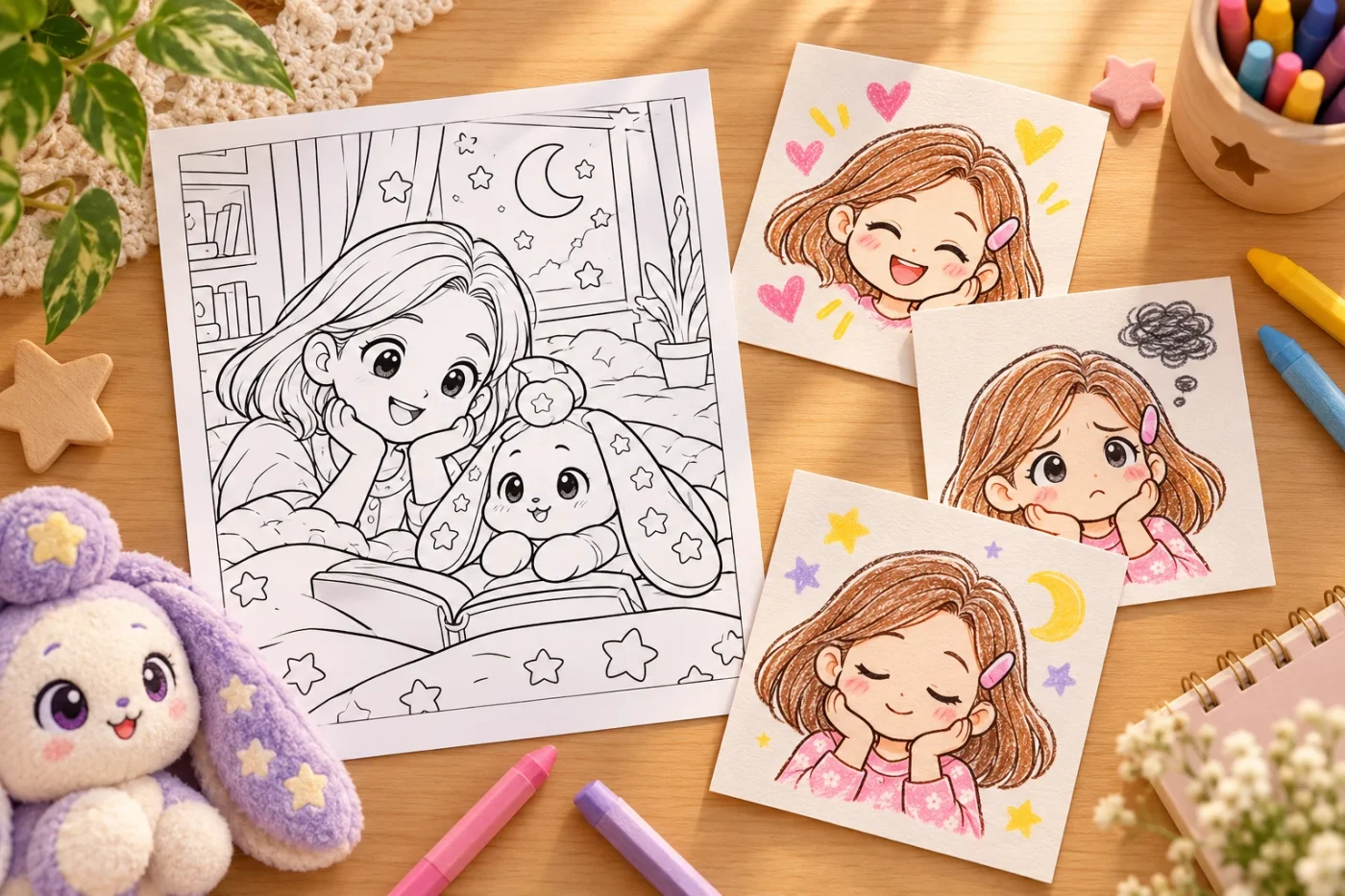 A Luno story page beside homemade feelings cards.