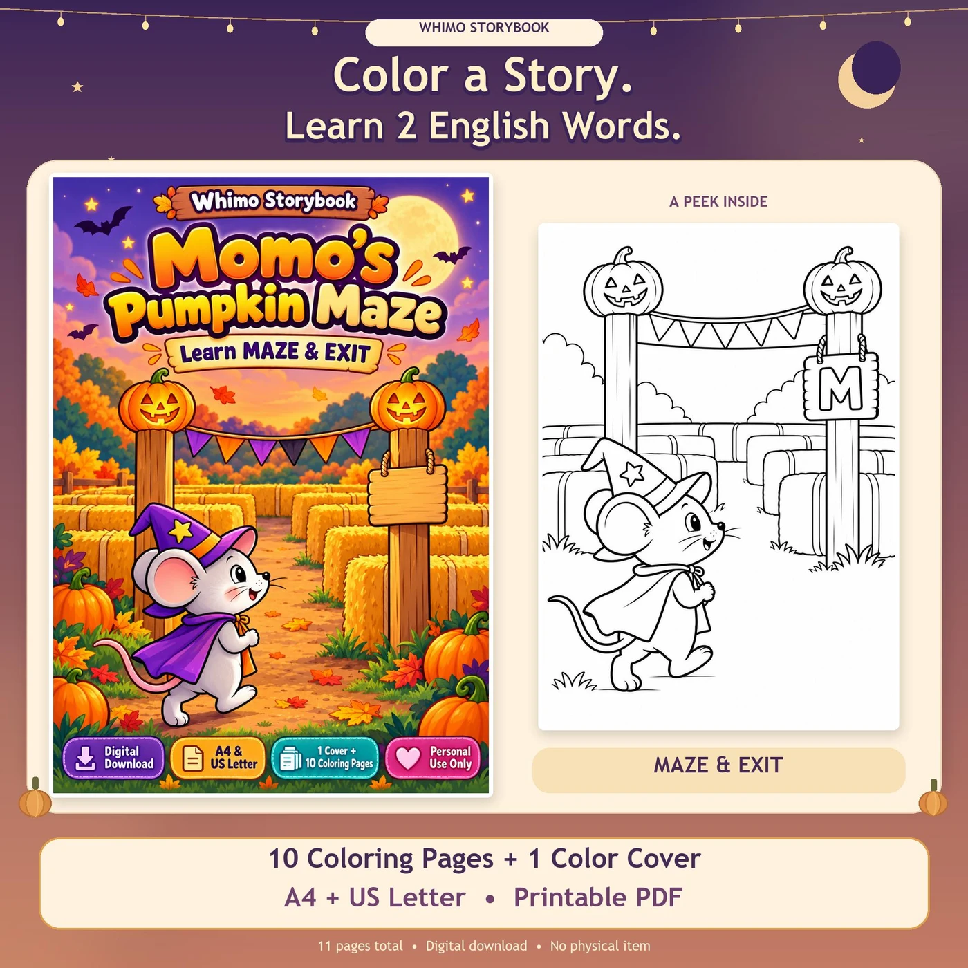Momo's Pumpkin Maze Halloween Coloring Storybook